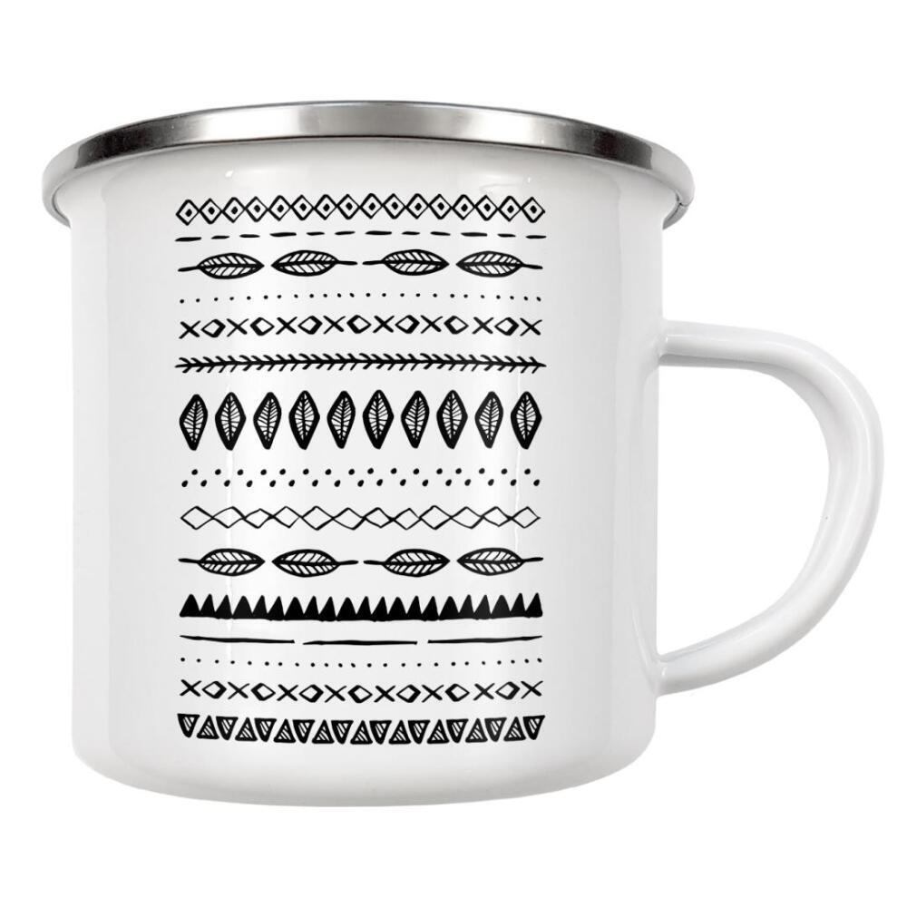 Emaille Tasse "Boho Mixed Motif" artboxONE - Abstrakt,Schwarzweiß - Feather,Geometric,Ethno