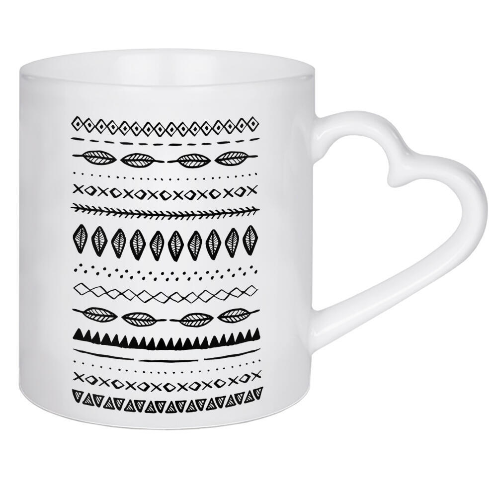 Herztasse "Boho Mixed Motif" artboxONE - Abstrakt,Schwarzweiß - Feather,Geometric,Ethno