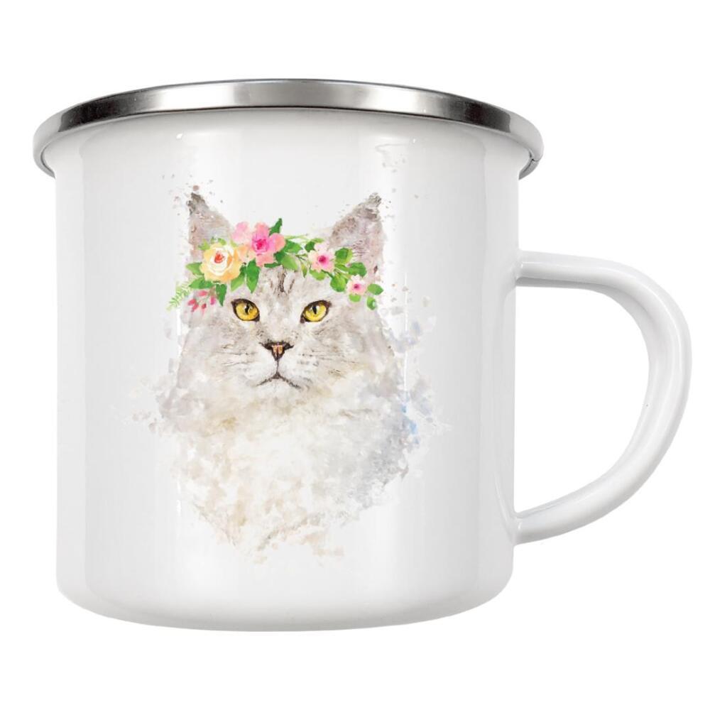 Emaille Tasse "Flower Power Cat Power" artboxONE - Tiere - Flower,Cat,Animal