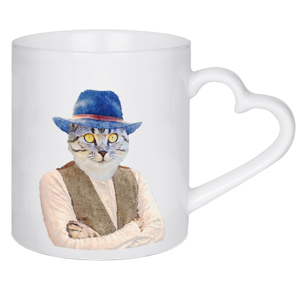 Herztasse "Cat with blue hat painting" artboxONE - Lustig - Cat