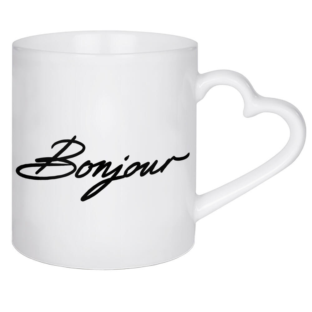 Herztasse "Bonjour!" artboxONE - Typografie,Schwarzweiß - Bonjour,France,Paris