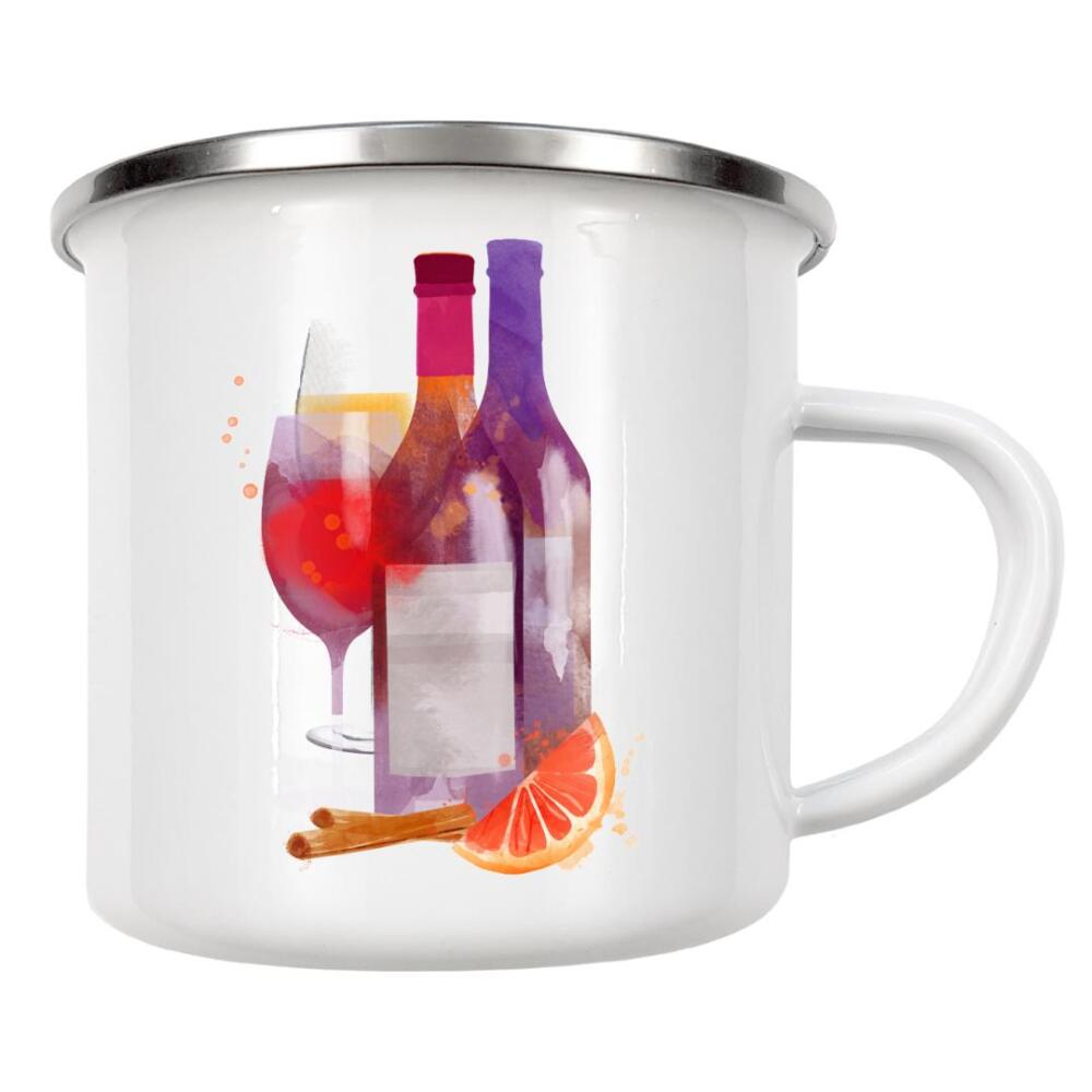 Emaille Tasse "Red and white wine" artboxONE - Essen & Trinken / Alkohol - Wine,Alcohol,Illustration,Watercolor,Stillleben