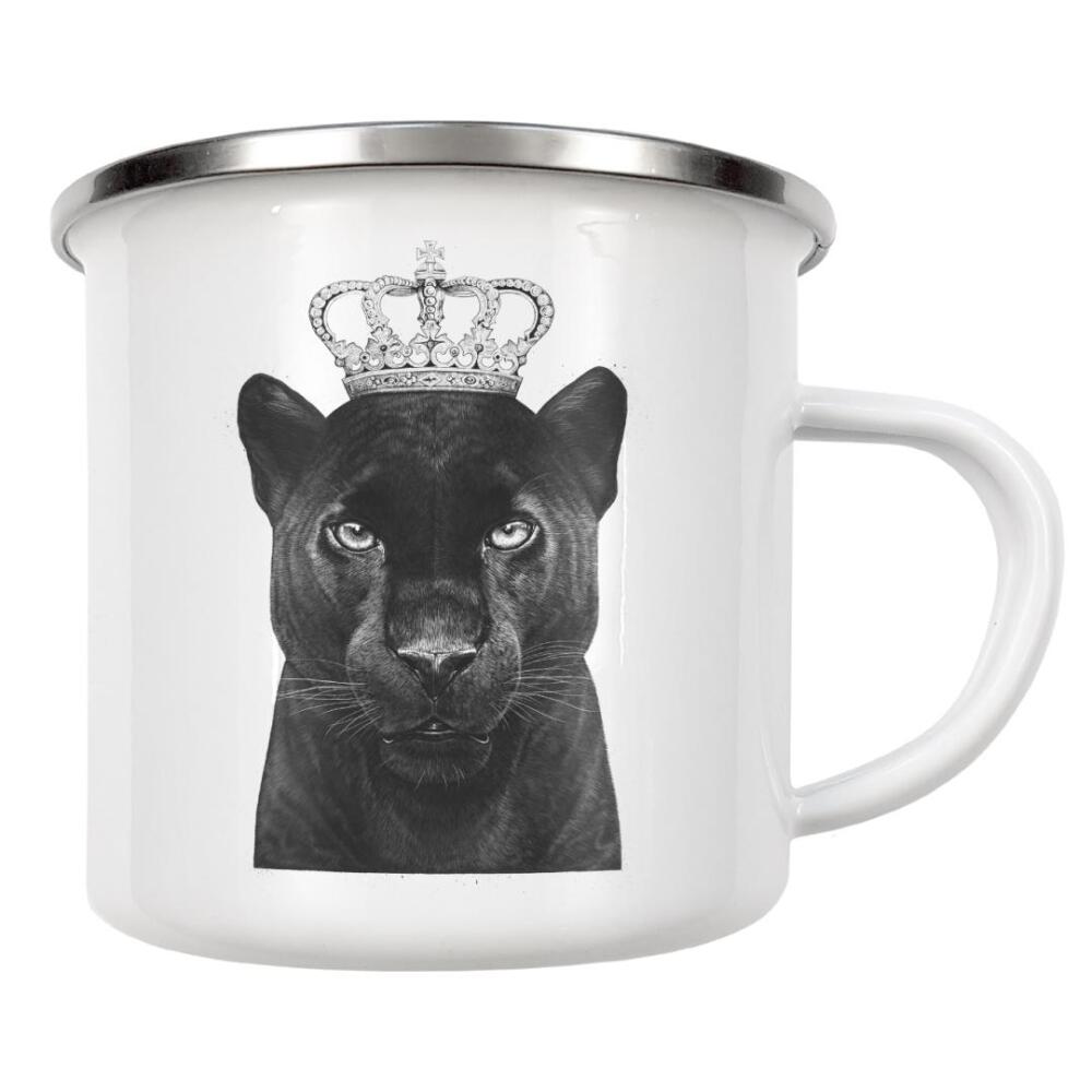 Emaille Tasse "The King Panther" artboxONE - Tiere,Schwarzweiß - Panther,Royal,King,Crown