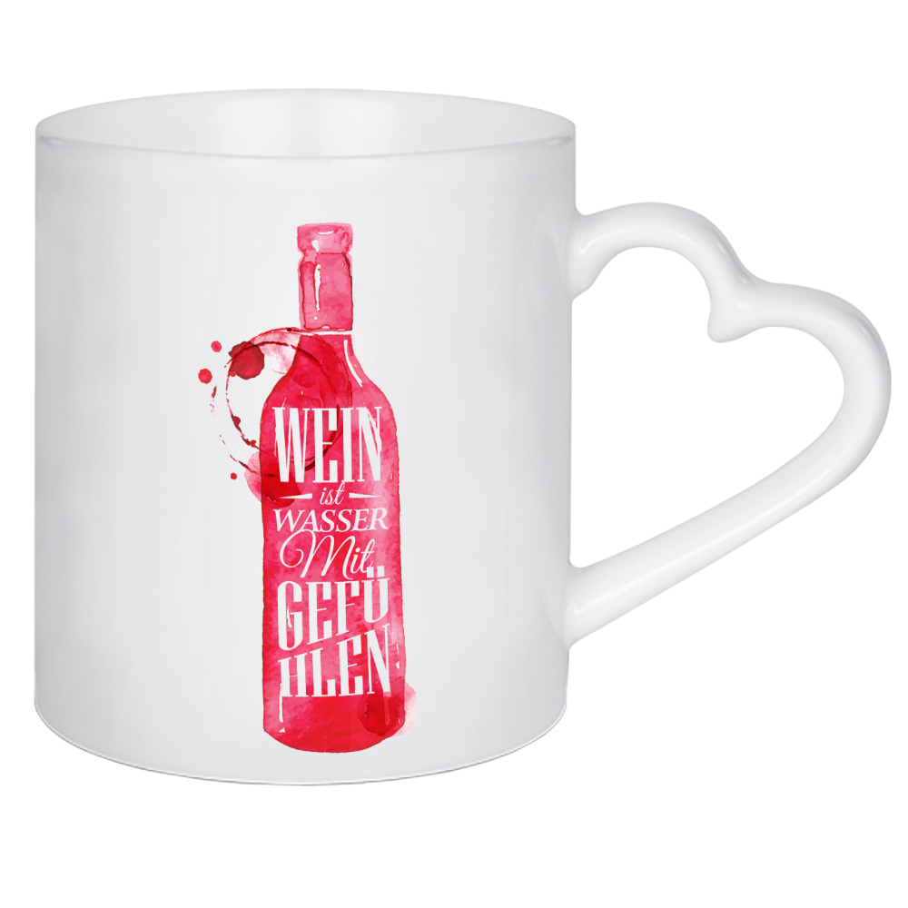 Herztasse "Weinflasche mit Schriftzug" artboxONE - Essen & Trinken / Alkohol - Wein,Wasser,Gefühle