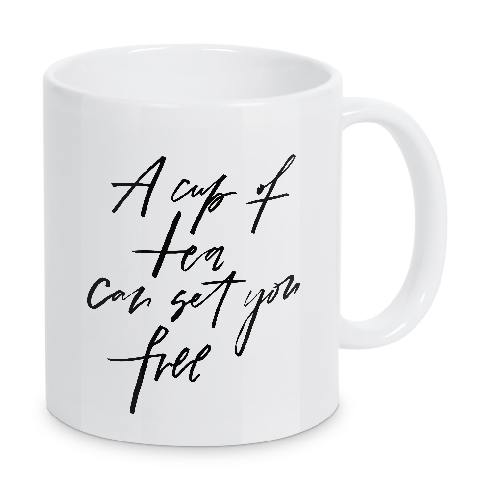 Tasse "A Cup Of Tea Can Set You Free" artboxONE - Typografie,Schwarzweiß - Tea,Cup,Free,Tea time