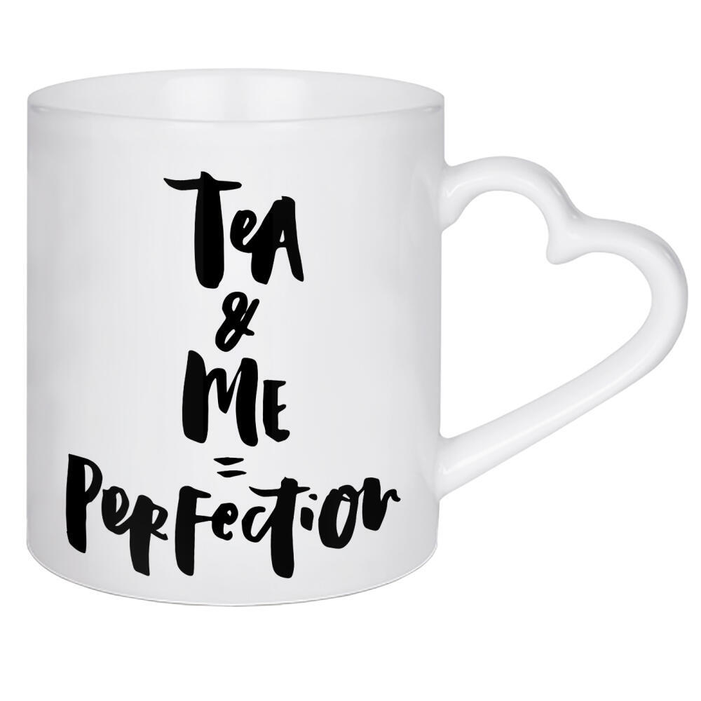 Herztasse "Tea & Me = Perfection" artboxONE - Typografie,Essen & Trinken,Schwarzweiß - Quote,Funny,Love