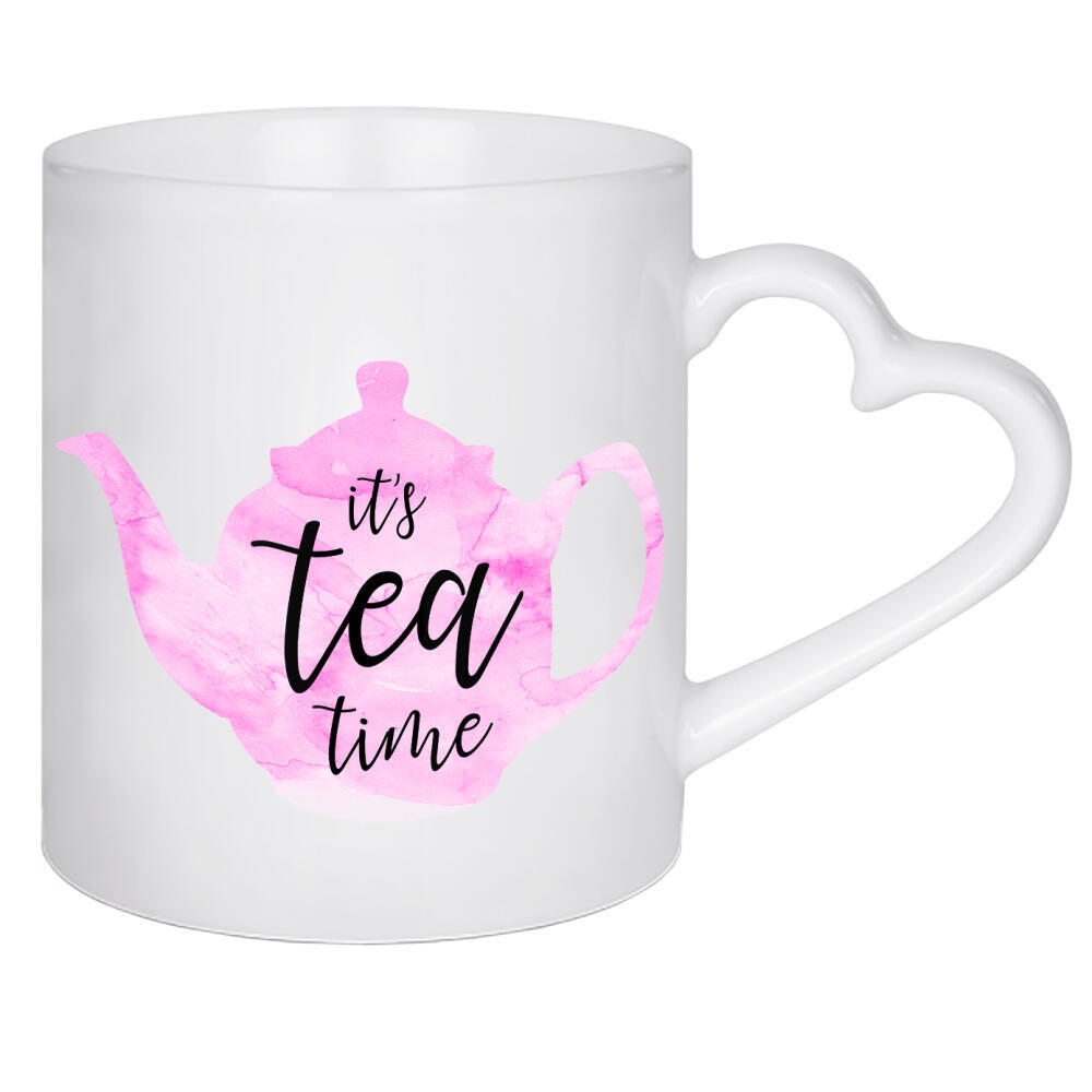 Herztasse "It's Tea time!" artboxONE - Typografie,Essen & Trinken,Schwarzweiß