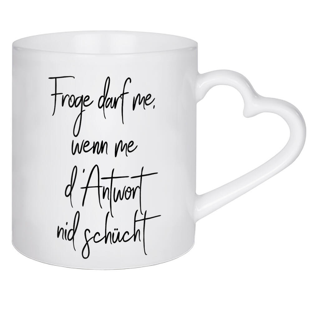 Herztasse "Froge darf me" artboxONE - Typografie,Schwarzweiß