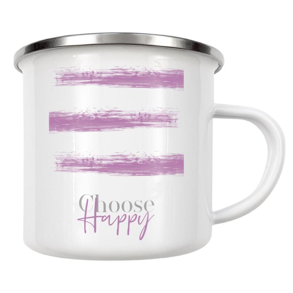 Emaille Tasse "CHOOSE HAPPY - pink" artboxONE - Typografie - Spruch,Modern,Brush,Lines,Happy