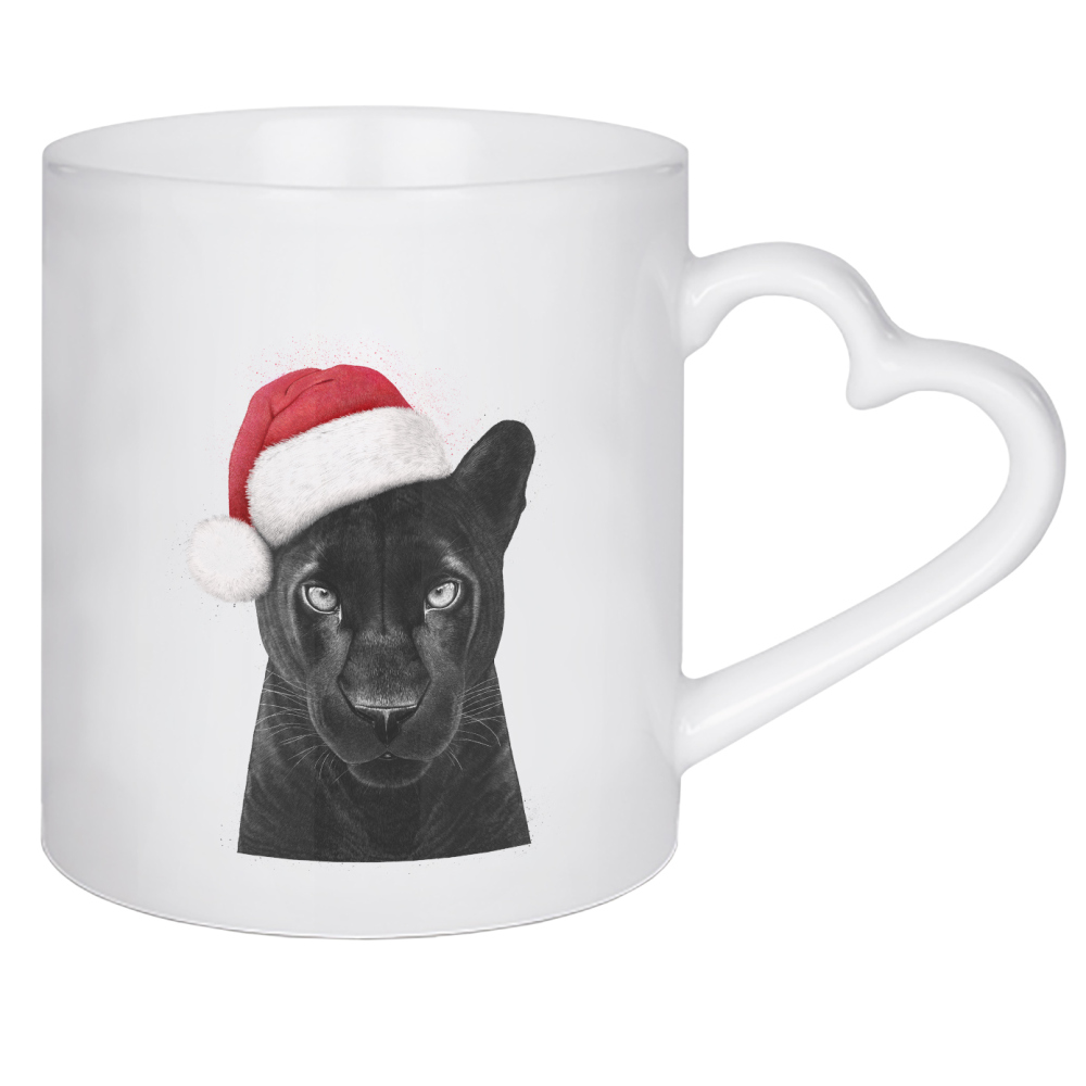 Herztasse "Christmas panther girl" artboxONE - Tiere,Schwarzweiß - Panther,Cat,Christmas,Black panther