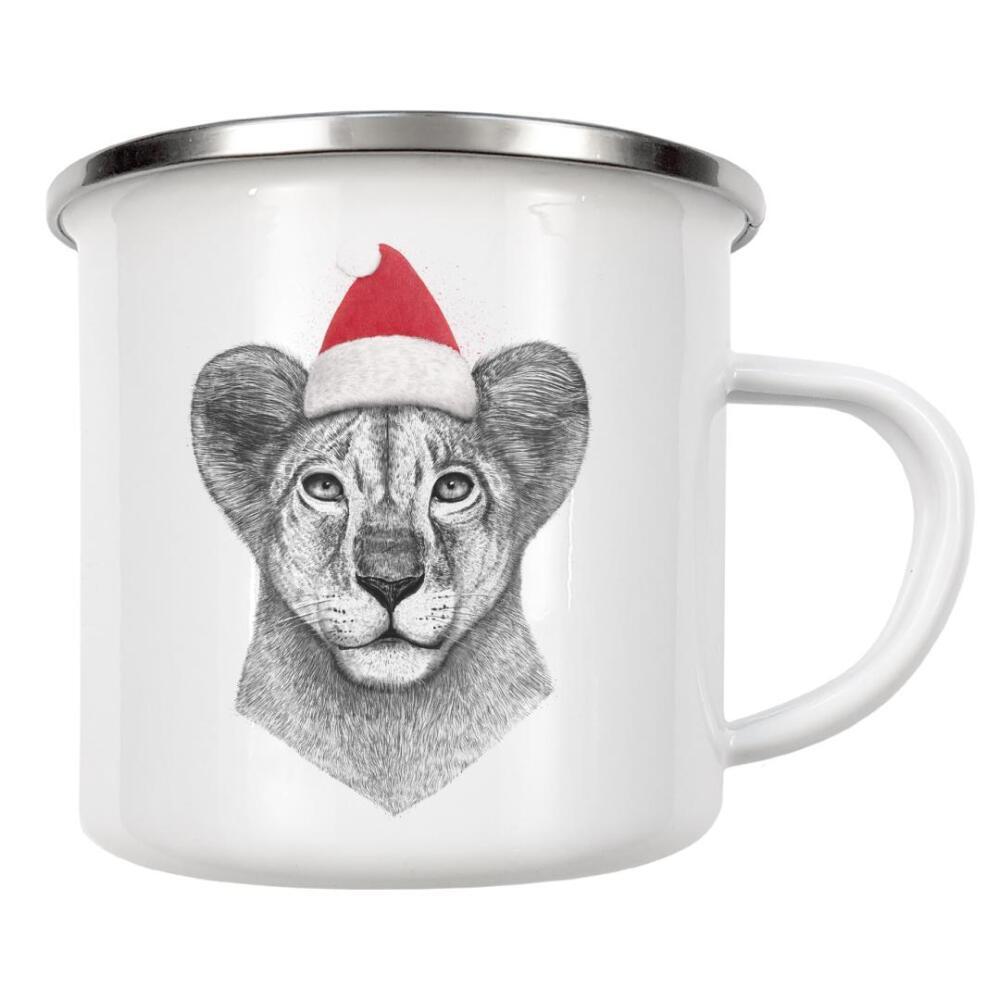 Emaille Tasse "Christmas prince lion" artboxONE - Tiere,Schwarzweiß,Weihnachten - Lion,Prince,Cat,Christmas