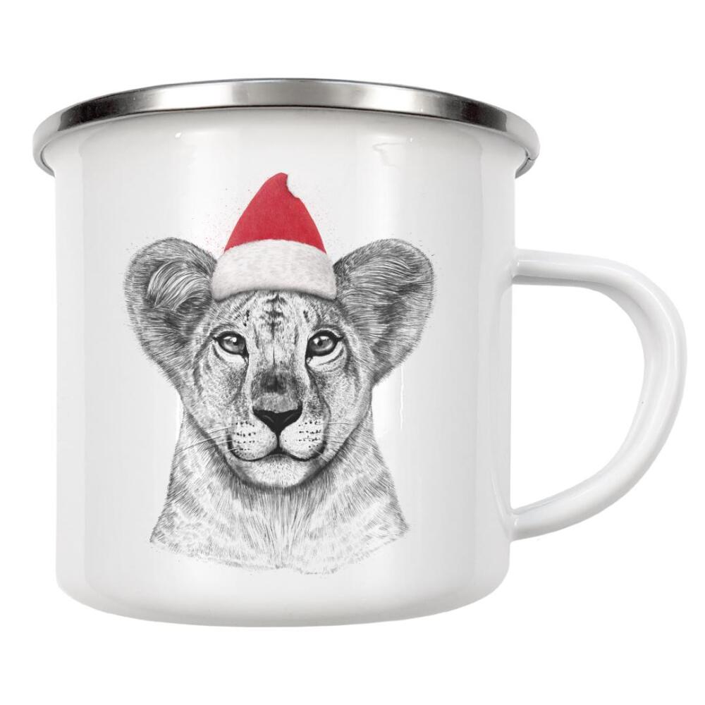 Emaille Tasse "Christmas princess lioness" artboxONE - Tiere,Schwarzweiß,Weihnachten - Lion,Cat,Princess,Christmas