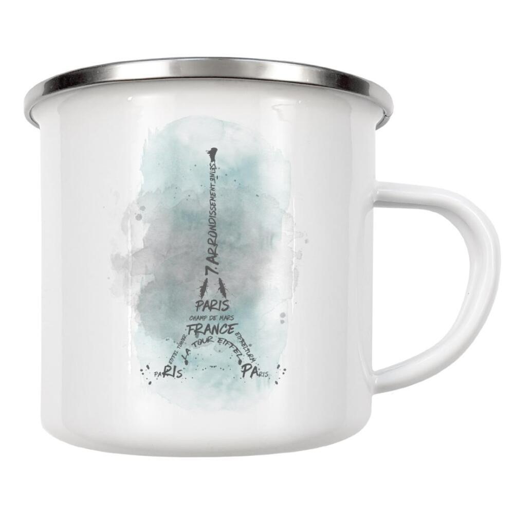 Emaille Tasse "Eiffelturm Typografie Aquarell" artboxONE - Städte,Städte / Paris - Modern,Paris,Eifelturm