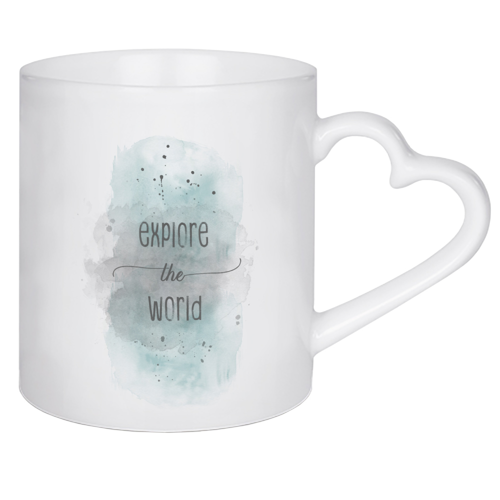 Herztasse "Explore the world Aquarell türkis" artboxONE - Typografie - Spruch,Modern,Reisen