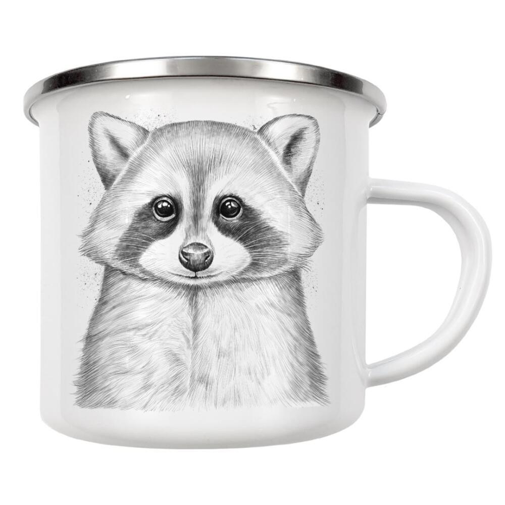 Emaille Tasse "Raccoooon" artboxONE - Tiere,Schwarzweiß - Waschbär,Tier