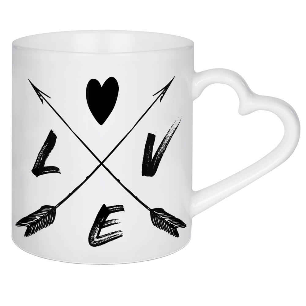 Herztasse "Love Arrows" artboxONE - Schwarzweiß,Liebe - Love,Arrow,Boho style,Calligraphy