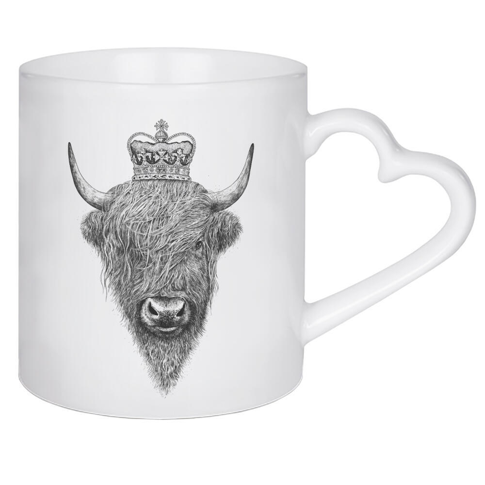 Herztasse "The King Highland Bull" artboxONE - Tiere,Schwarzweiß - Highland cow,Highland cattle,Royal,King,Bull