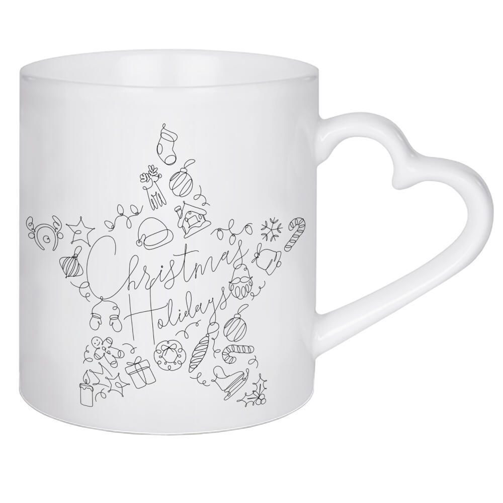 Herztasse "Pen line christmas tree toy star" artboxONE - Schwarzweiß,Weihnachten