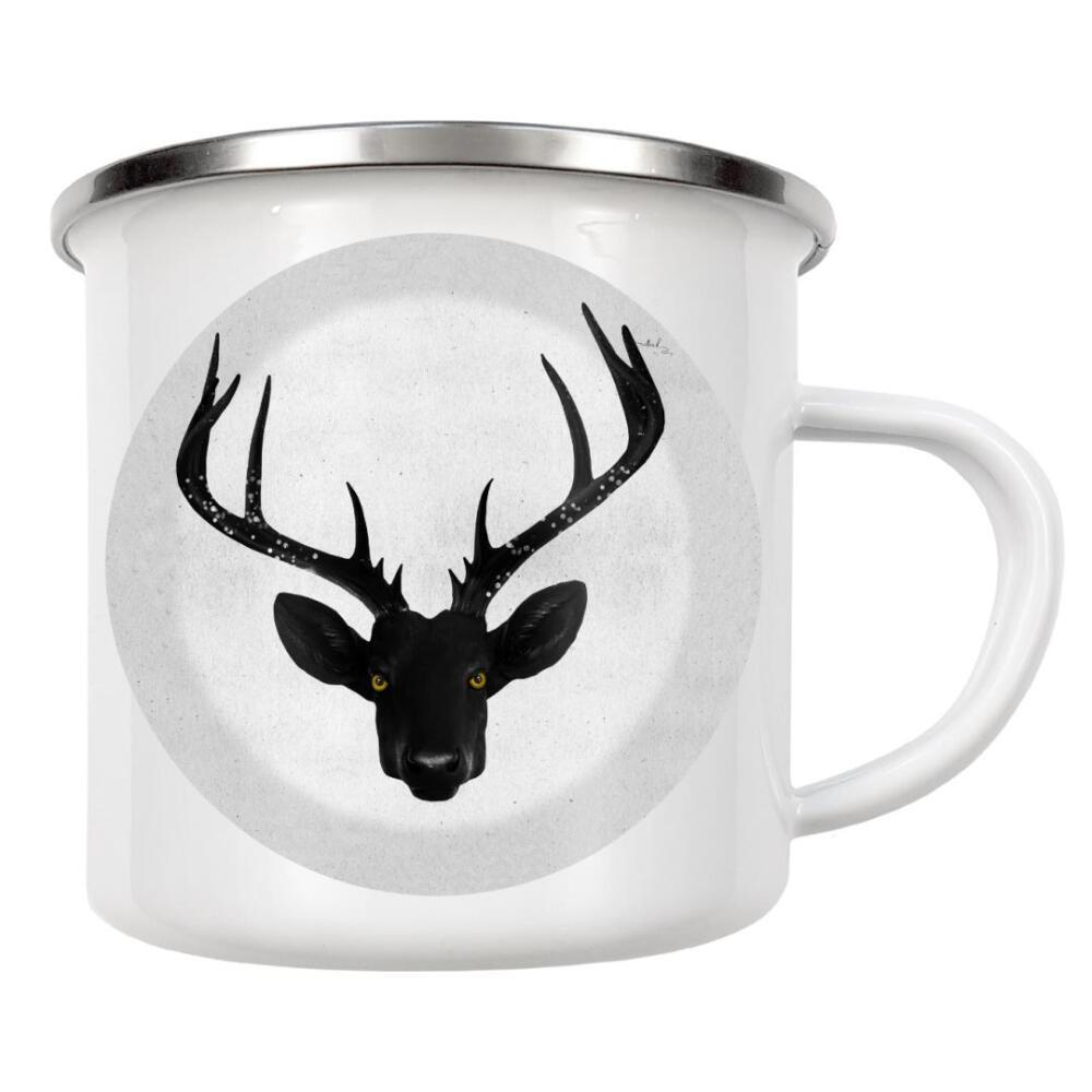 Emaille Tasse "Hyper Cervidae" artboxONE - Tiere,Schwarzweiß - Hirsch,Geweih,Dear,Glitzer,Funkel,Wanddeko