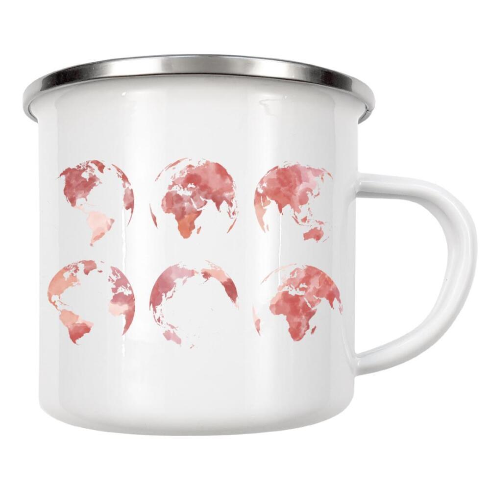 Emaille Tasse "World map in watercolor pink" artboxONE - Kartografie - World,Map,Worldmap,World map,Weltkarte