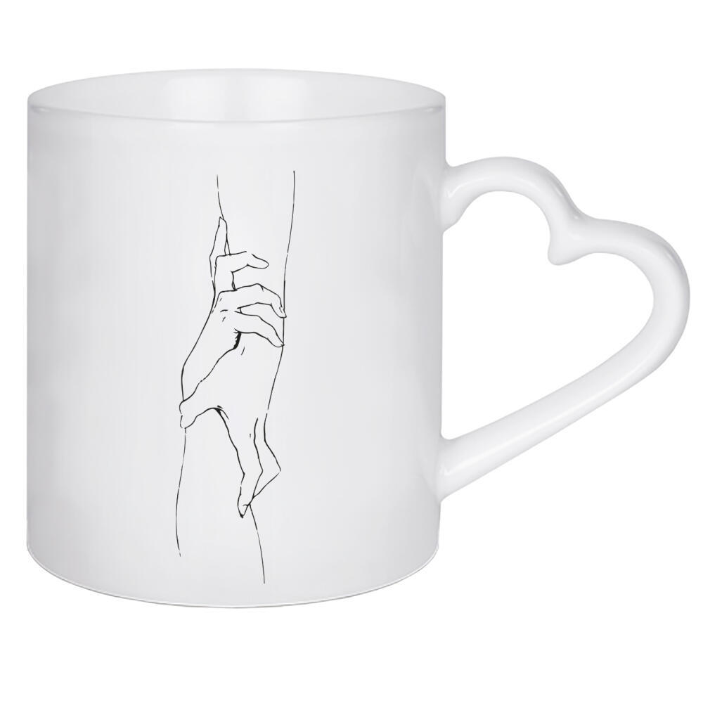 Herztasse "Reaching Hands" artboxONE - Menschen,Schwarzweiß,Liebe - Liebe,Hände,Pärchen,Minimal,Minimalistisch,Oneline,Lineart,Love