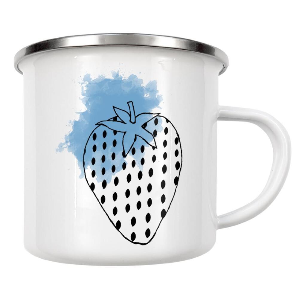Emaille Tasse "Strawberry & Pattern" artboxONE - Essen & Trinken,Abstrakt,Geometrie,Essen & Trinken / Obst & Gemüse