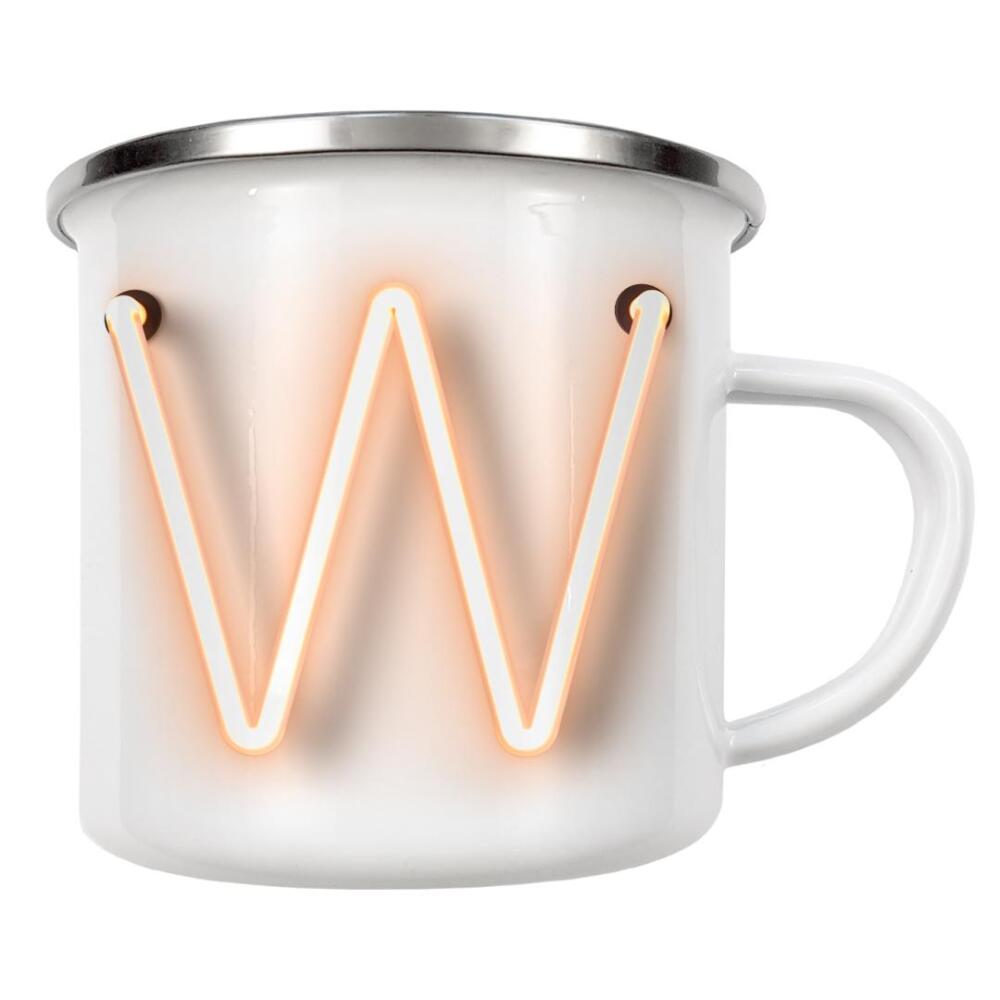 Emaille Tasse "Neon Alphabet On - W" artboxONE - Buchstaben / W - Buchstabenset-neon1,Buchstabe-w,Abc,Buchstabe,Alphabet,Neon sign,Neon art