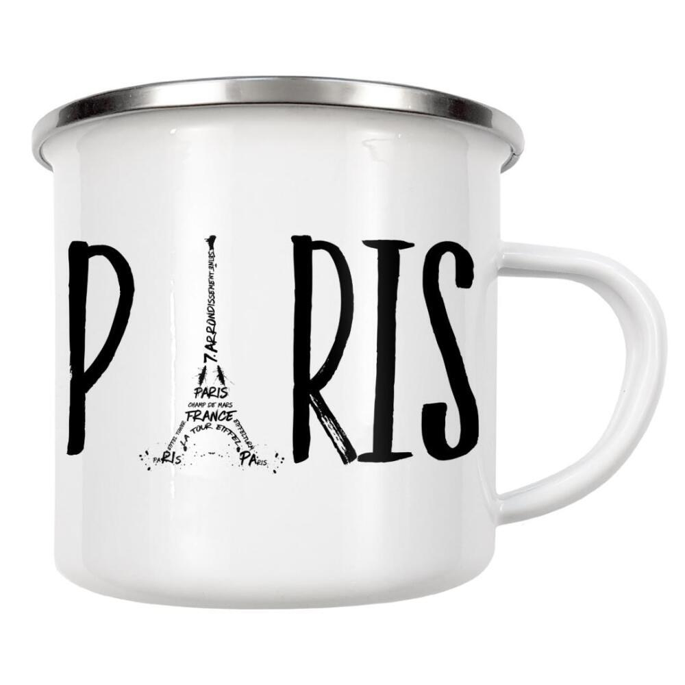 Emaille Tasse "PARIS Typografie" artboxONE - Städte,Typografie,Reise,Schwarzweiß,Fashion,Reise / Länder