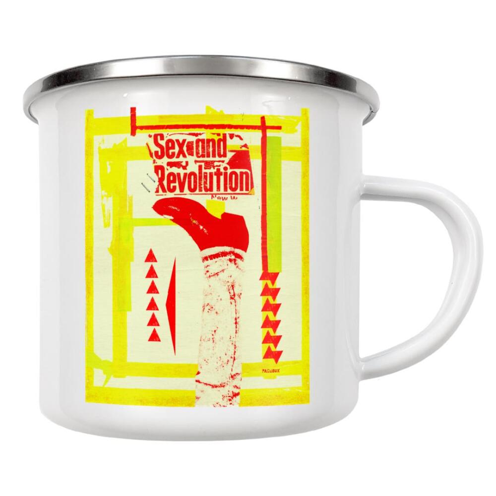 Emaille Tasse "Sexe revolution" artboxONE - Musik,Streetart - Graphic design,Sexe,Revolution,Boots,Illustration,Collage,Yellow