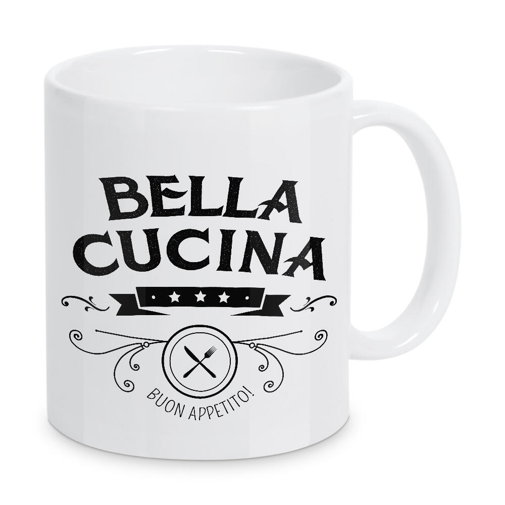 Tasse "Bella Cucina" artboxONE - Typografie,Essen & Trinken,Schwarzweiß - Bella cucina,Küche,Kitchen,Dinner table,Dinner