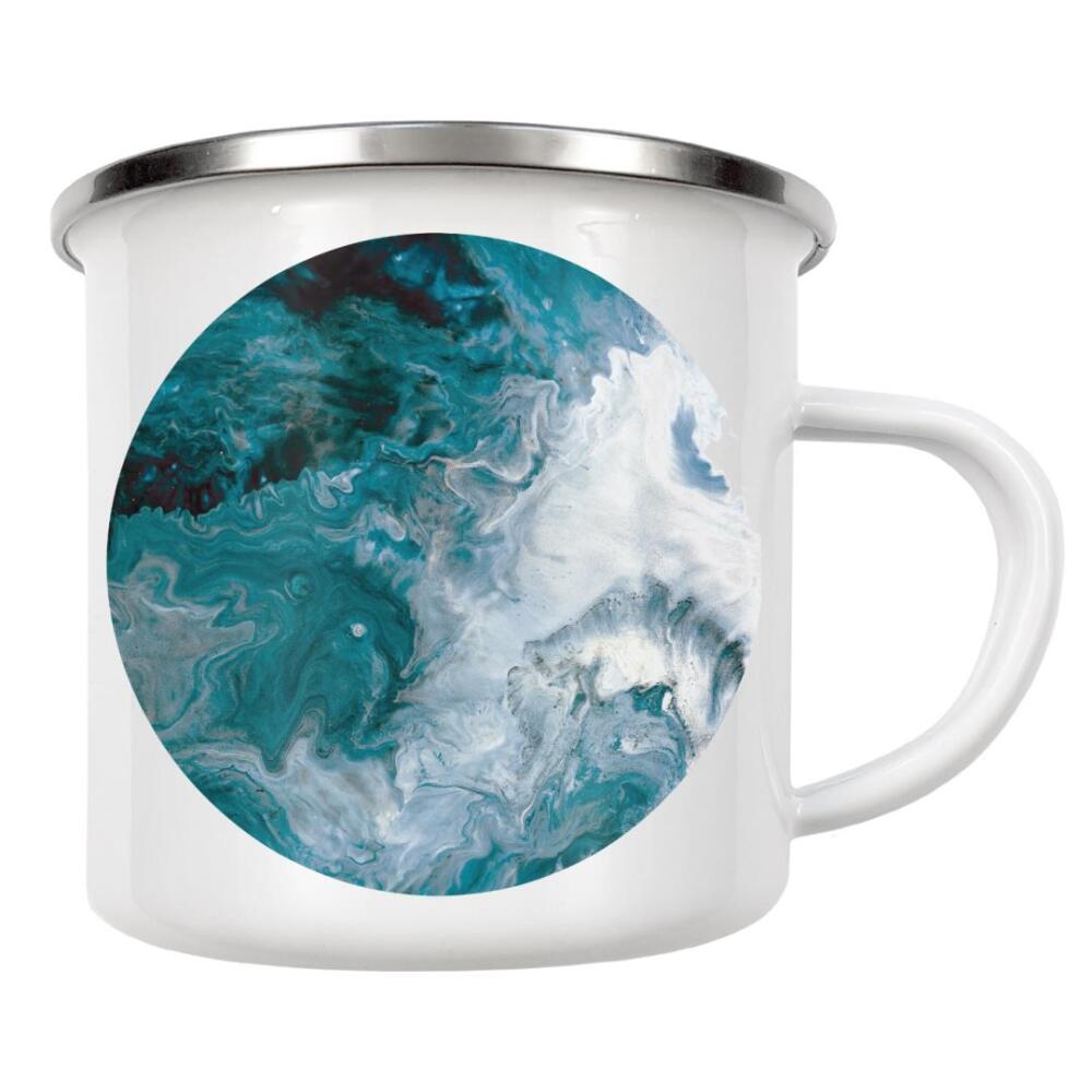 Emaille Tasse "Teal Abstract Art" artboxONE - Abstrakt,Marmor - Fluid art,Abstract painting,Teal and white