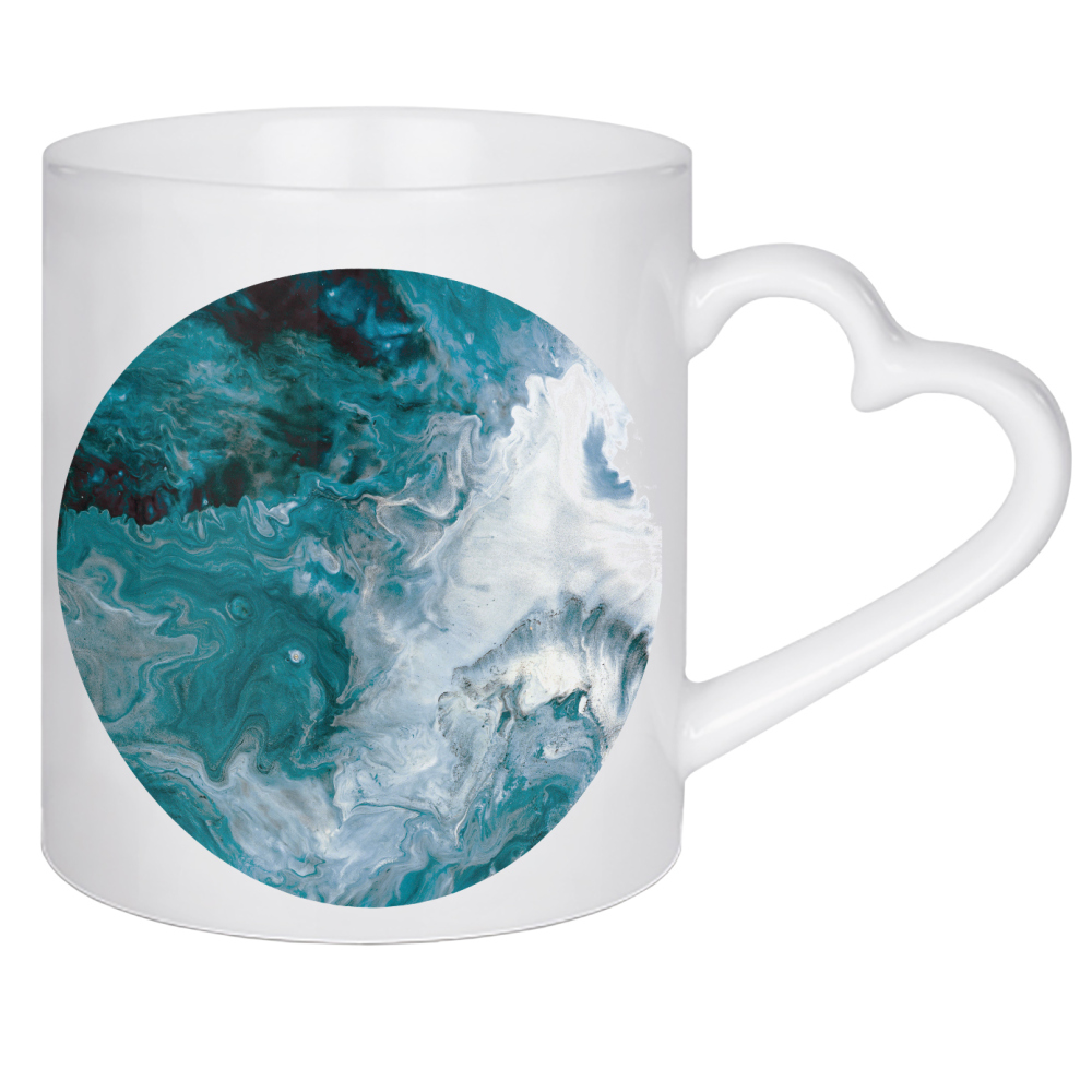 Herztasse "Teal Abstract Art" artboxONE - Abstrakt,Marmor - Fluid art,Abstract painting,Teal and white