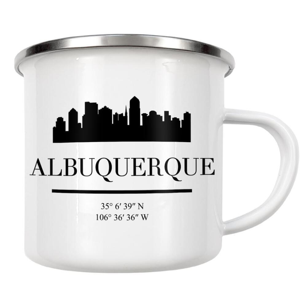 Emaille Tasse "ALBUQUERQUE NEW MEXICO SKYLINE ART" artboxONE - Städte,Reise,Schwarzweiß,Städte / Weitere,Kartografie