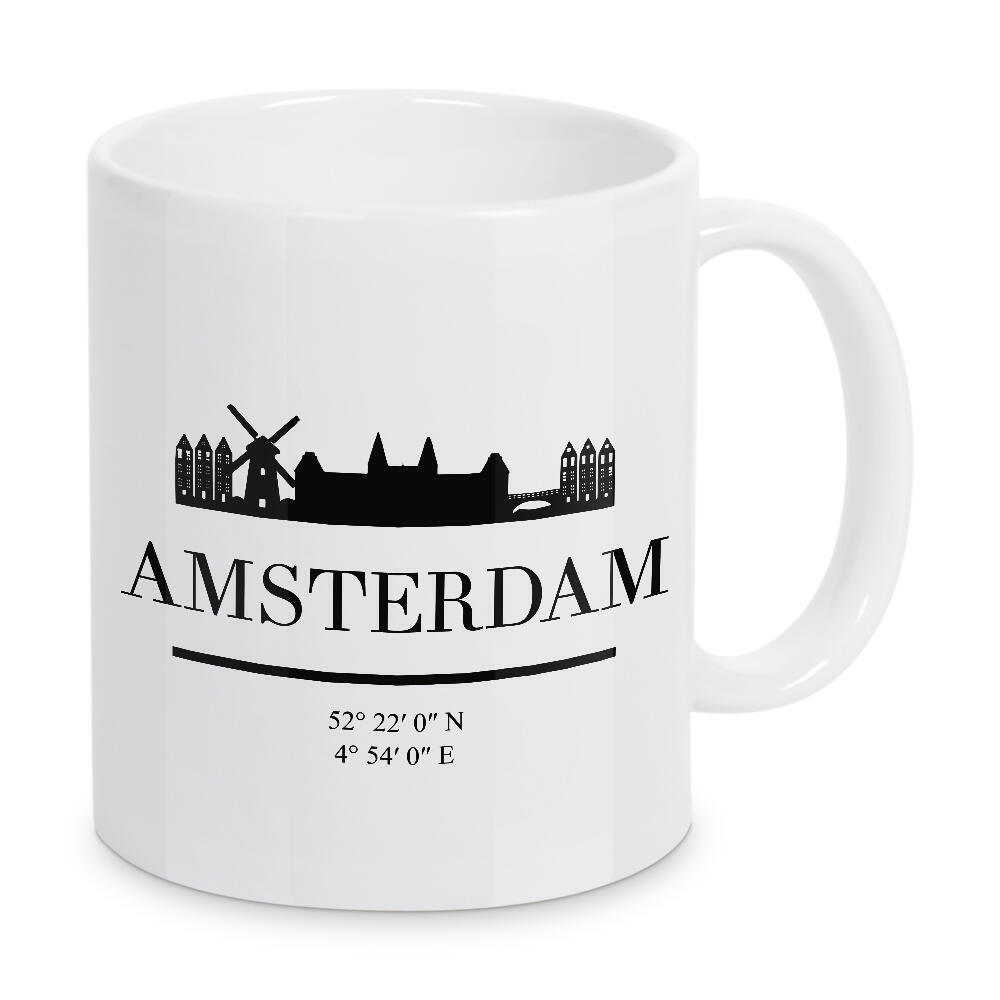 Tasse "AMSTERDAM NETHERLANDS SKYLINE ART" artboxONE - Städte,Schwarzweiß,Städte / Amsterdam