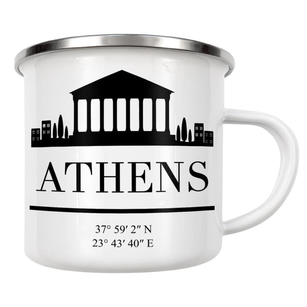 Emaille Tasse "ATHENS GREECE BLACK SKYLINE ART" artboxONE - Städte,Schwarzweiß,Städte / Weitere - Athen,Griechenland,Skline,Koordinaten