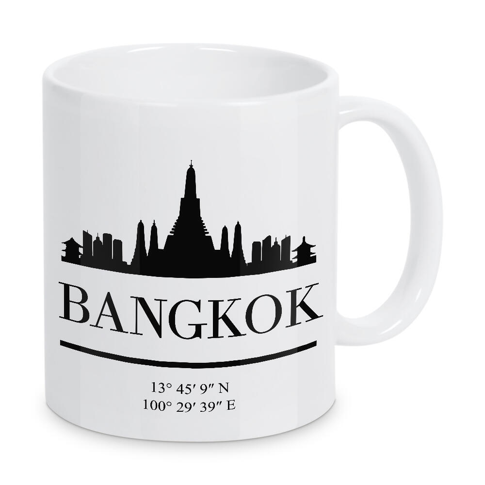 Tasse "BANGKOK THAILAND BLACK SKYLINE ART" artboxONE - Städte,Reise,Schwarzweiß,Reise / Asien,Städte / Weitere,Kartografie