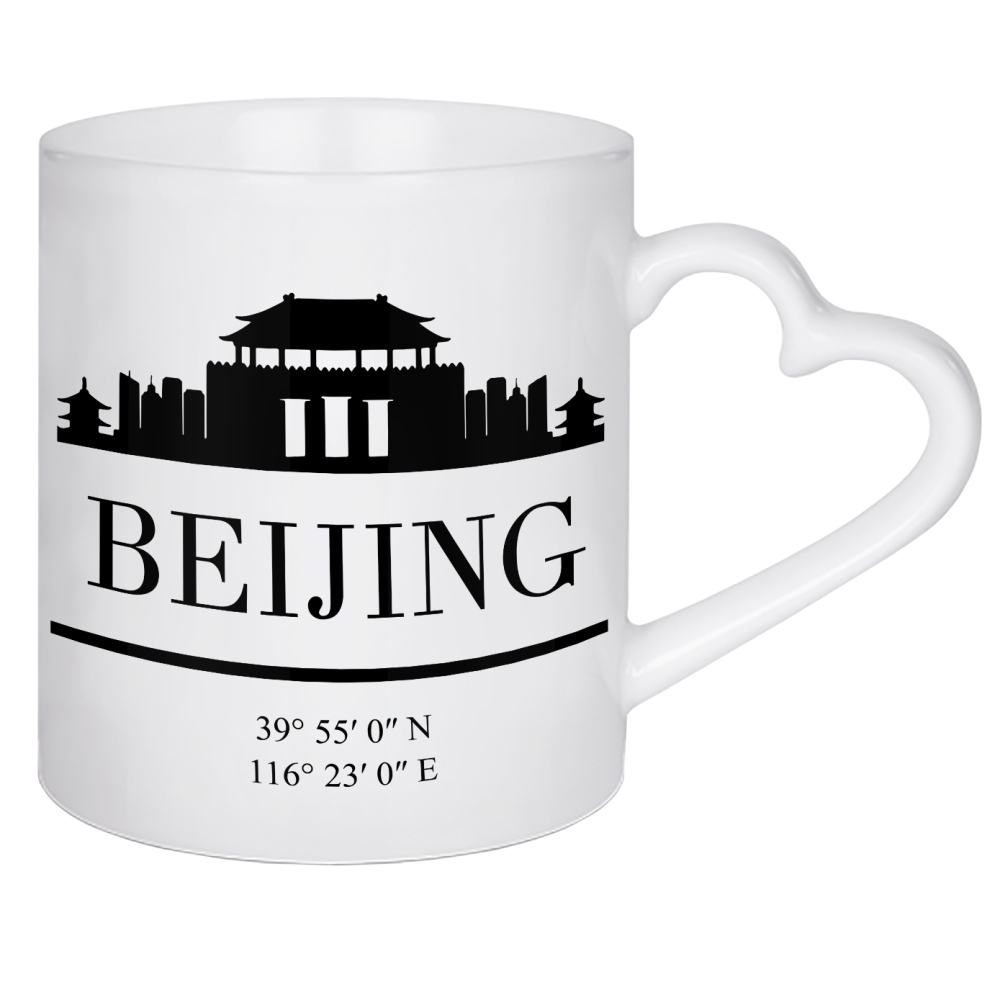Herztasse "BEIJING CHINA BLACK SKYLINE ART" artboxONE - Städte,Schwarzweiß,Städte / Weitere - Beijing,China,Skyline,Asia,Coordinates