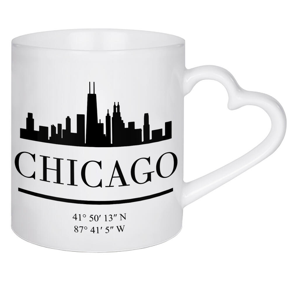 Herztasse "CHICAGO ILLINOIS BLACK SKYLINE ART" artboxONE - Städte,Schwarzweiß,Städte / Chicago