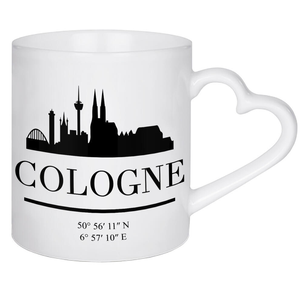Herztasse "COLOGNE GERMANY BLACK SKYLINE ART" artboxONE - Städte,Städte / Köln,Schwarzweiß - Cologne,Germany,Skyline,Coordinates
