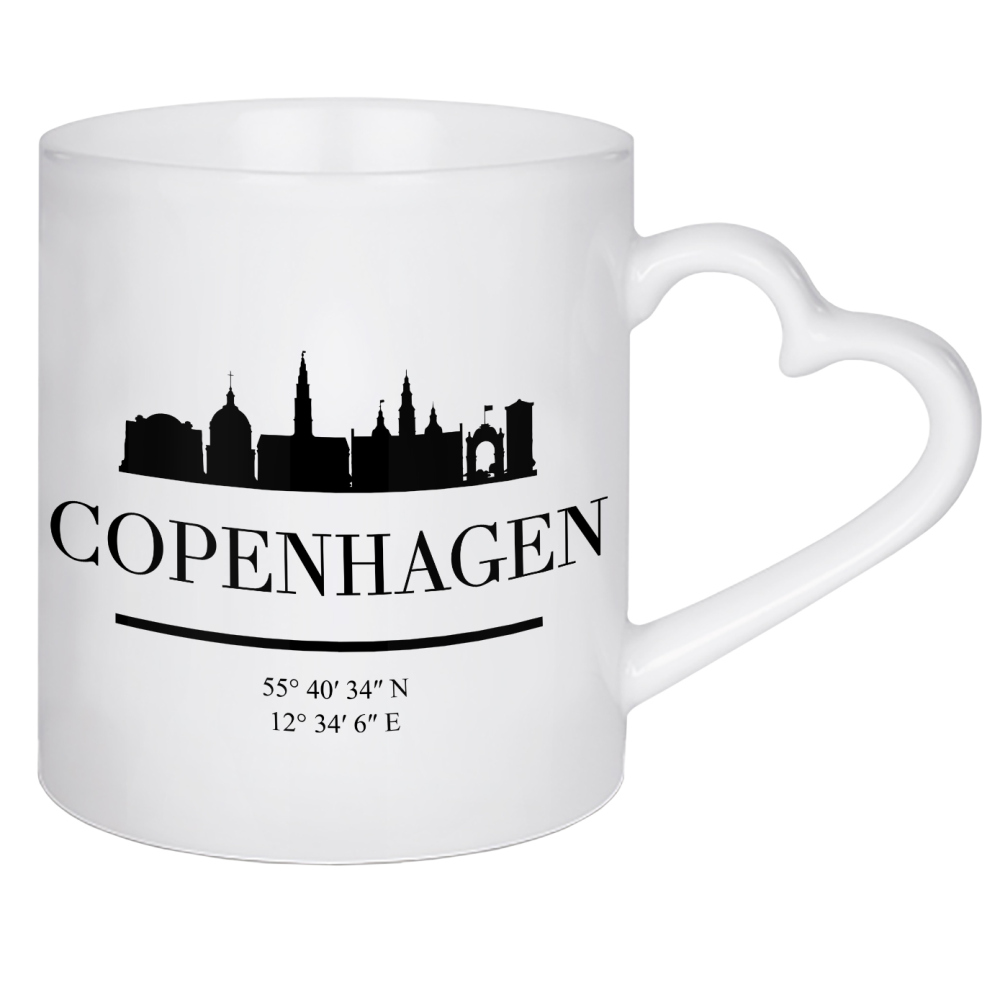 Herztasse "COPENHAGEN DENMARK BLACK SKYLINE" artboxONE - Städte,Schwarzweiß,Städte / København,Kartografie