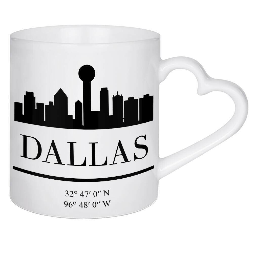 Herztasse "DALLAS TEXAS BLACK SKYLINE ART" artboxONE - Schwarzweiß,Städte / Weitere,Kartografie - Dallas,Texas,Usa,America,Map