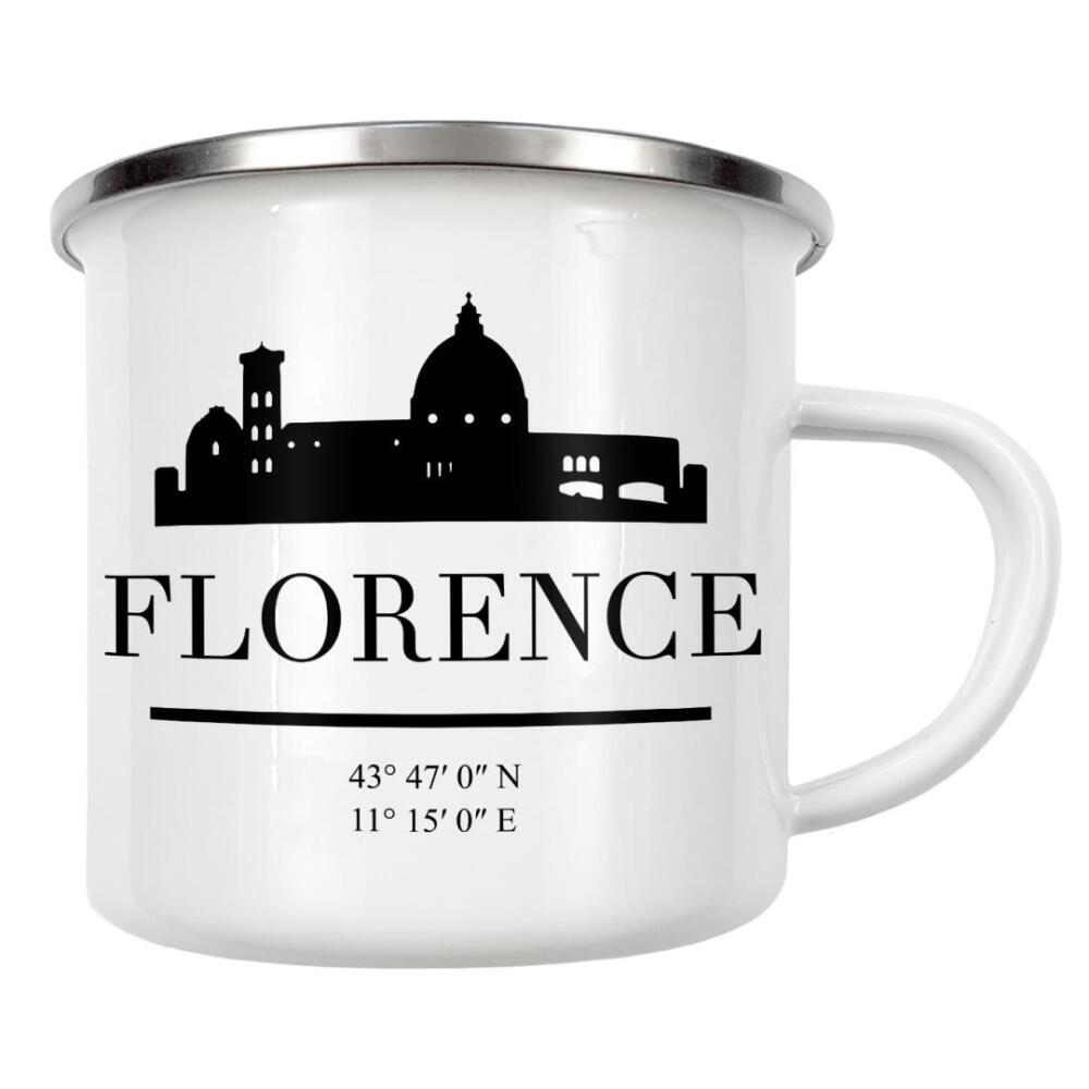 Emaille Tasse "FLORENCE ITALY BLACK SKYLINE ART" artboxONE - Städte,Schwarzweiß,Städte / Weitere - Florence,Florenz,Italy,Skyline,Coordinates
