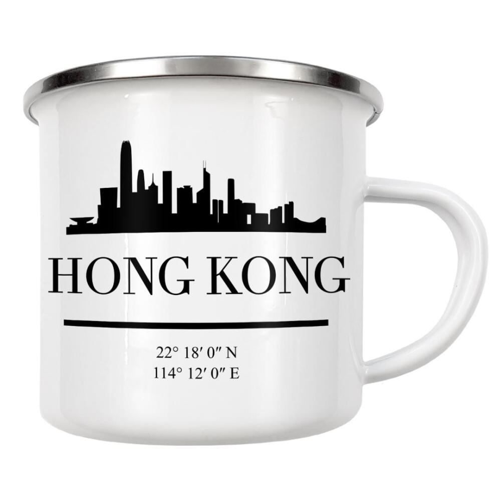 Emaille Tasse "HONG KONG CHINA BLACK SKYLINE ART" artboxONE - Städte,Schwarzweiß,Städte / Weitere - Hong kong,China,Asia,Skyline,Coordinates