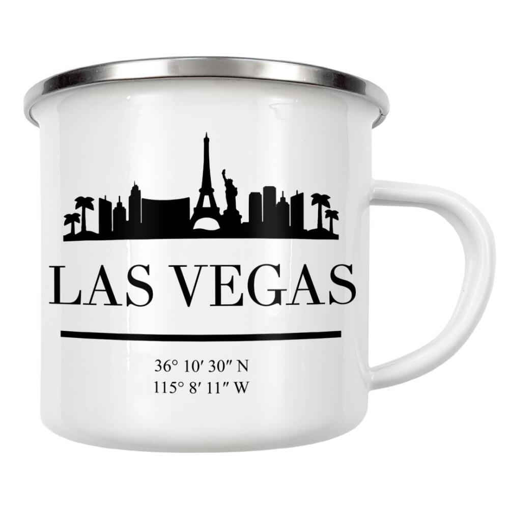 Emaille Tasse "LAS VEGAS NEVADA BLACK SKYLINE ART" artboxONE - Städte,Schwarzweiß,Städte / Las Vegas
