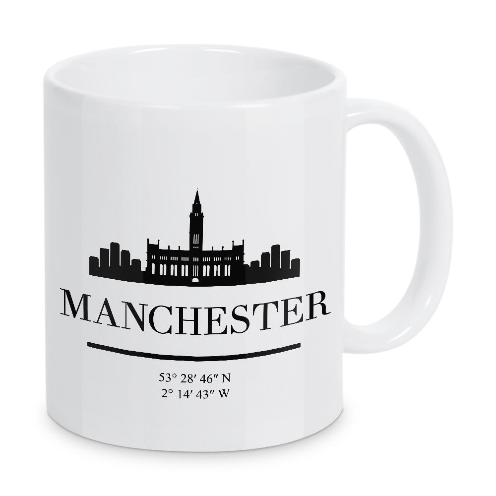Tasse "MANCHESTER ENGLAND BLACK SKYLINE" artboxONE - Städte,Schwarzweiß,Städte / Weitere - Manchester,Coordinates,England,Uk