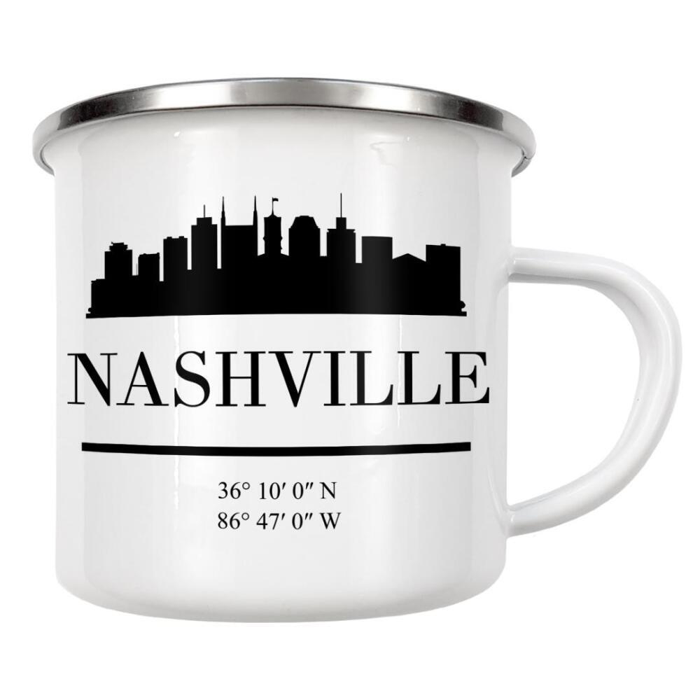 Emaille Tasse "NASHVILLE TENNESSEE BLACK SKYLINE" artboxONE - Städte,Reise,Schwarzweiß,Städte / Weitere,Kartografie
