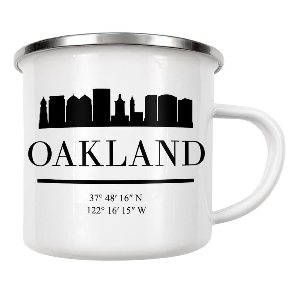 Emaille Tasse "OAKLAND CALIFORNIA BLACK SKYLINE" artboxONE - Städte,Reise,Schwarzweiß,Städte / Weitere,Kartografie