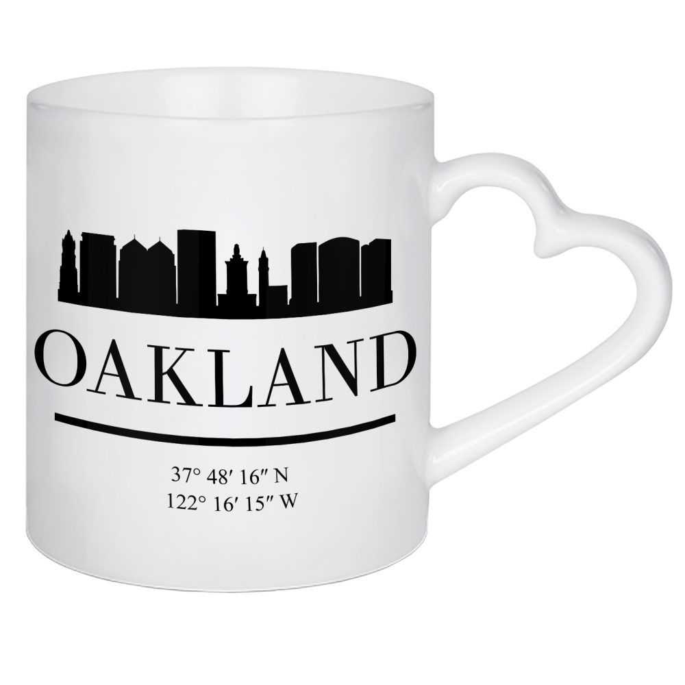 Herztasse "OAKLAND CALIFORNIA BLACK SKYLINE" artboxONE - Städte,Reise,Schwarzweiß,Städte / Weitere,Kartografie