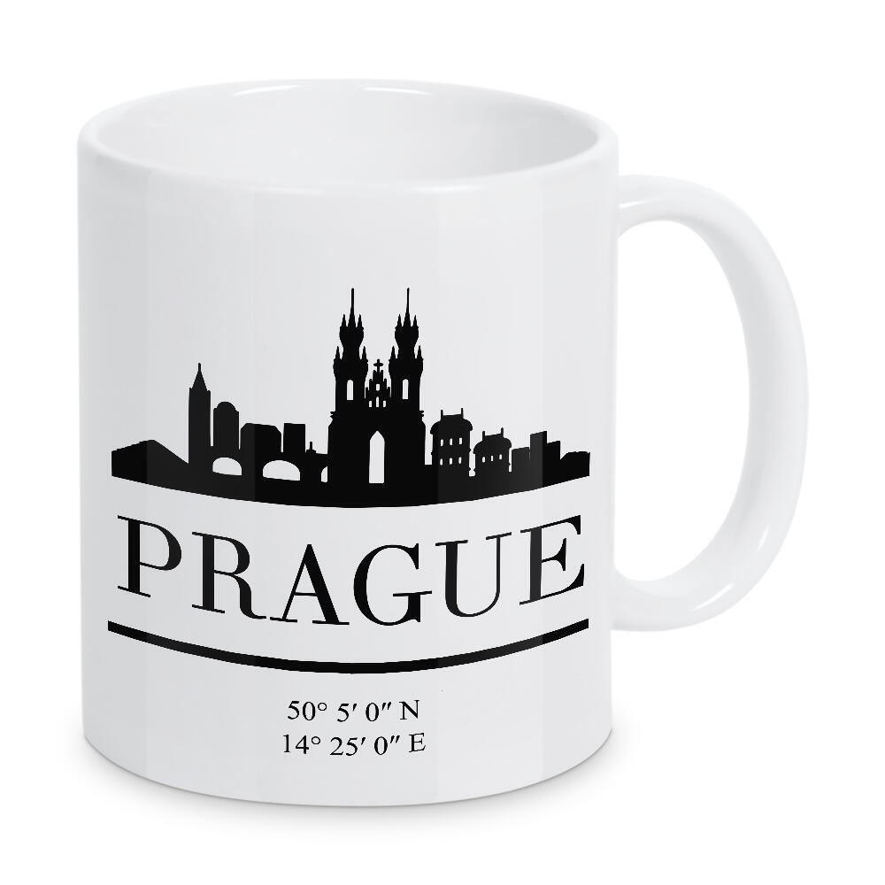 Tasse "PRAGUE CZECH REPUBLIC SKYLINE ART" artboxONE - Städte,Reise,Schwarzweiß,Städte / Prag,Kartografie
