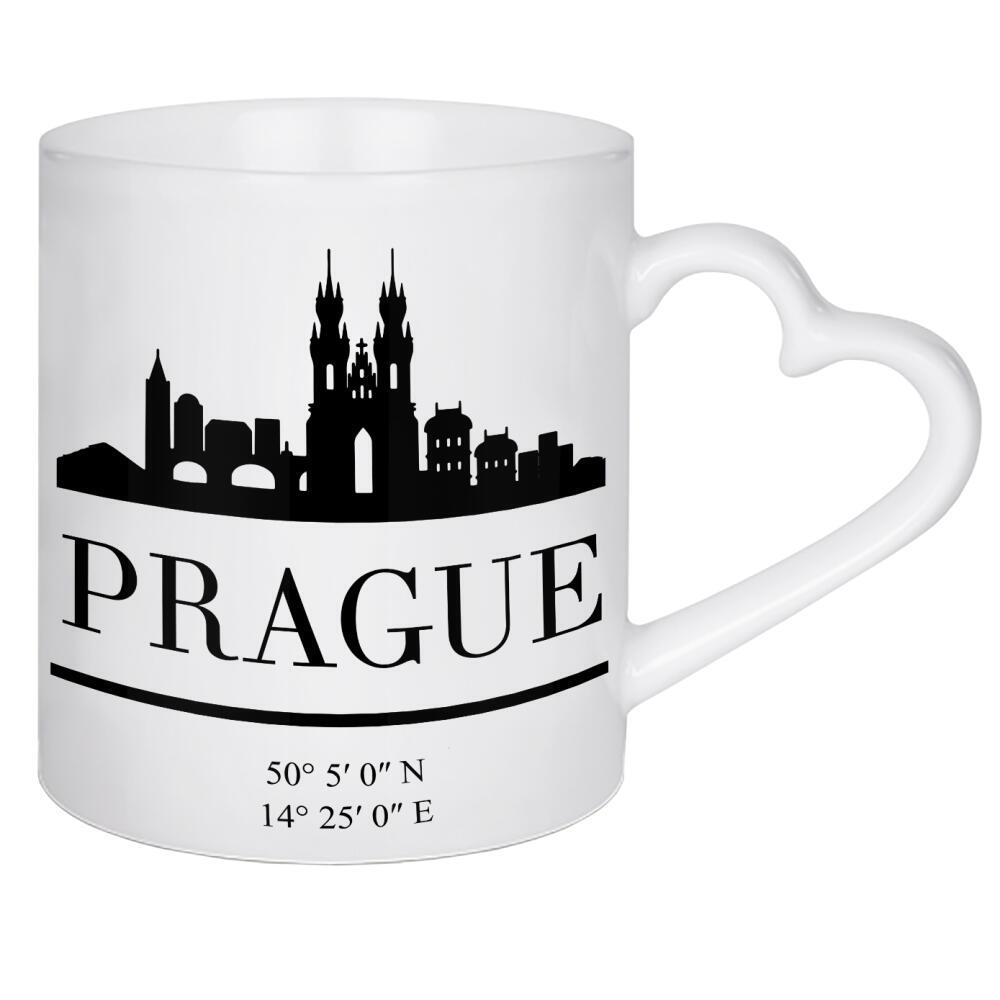 Herztasse "PRAGUE CZECH REPUBLIC SKYLINE ART" artboxONE - Städte,Reise,Schwarzweiß,Städte / Prag,Kartografie